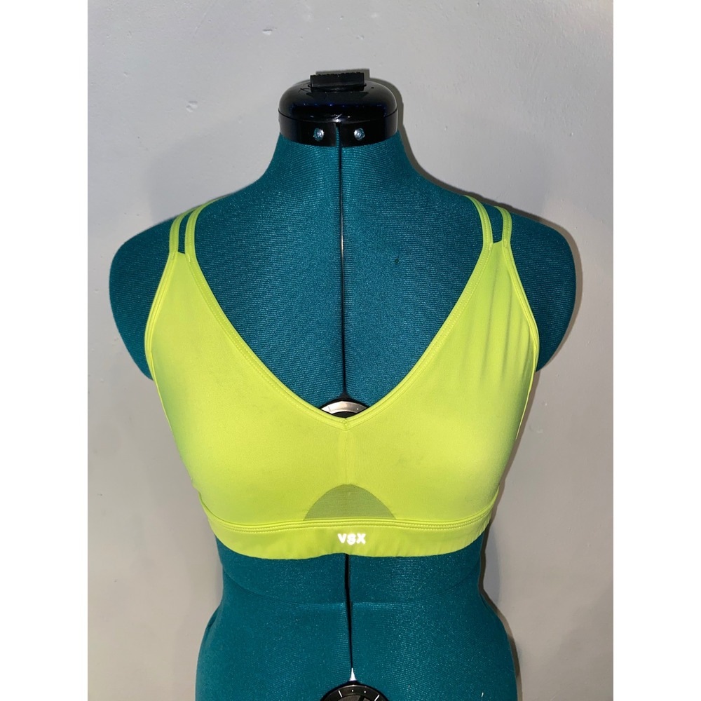 Victorias Secret VSX‎ Neon Lime Green V-Neck Strappy Crisscross Mesh Sports Bra